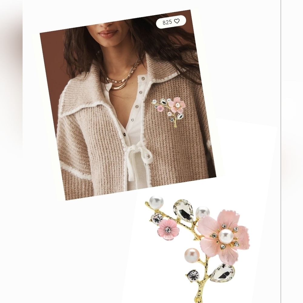 NWOT Cherry Blossom Flower Branch Brooch Scarf Jacket Hat Bag Pin Charm